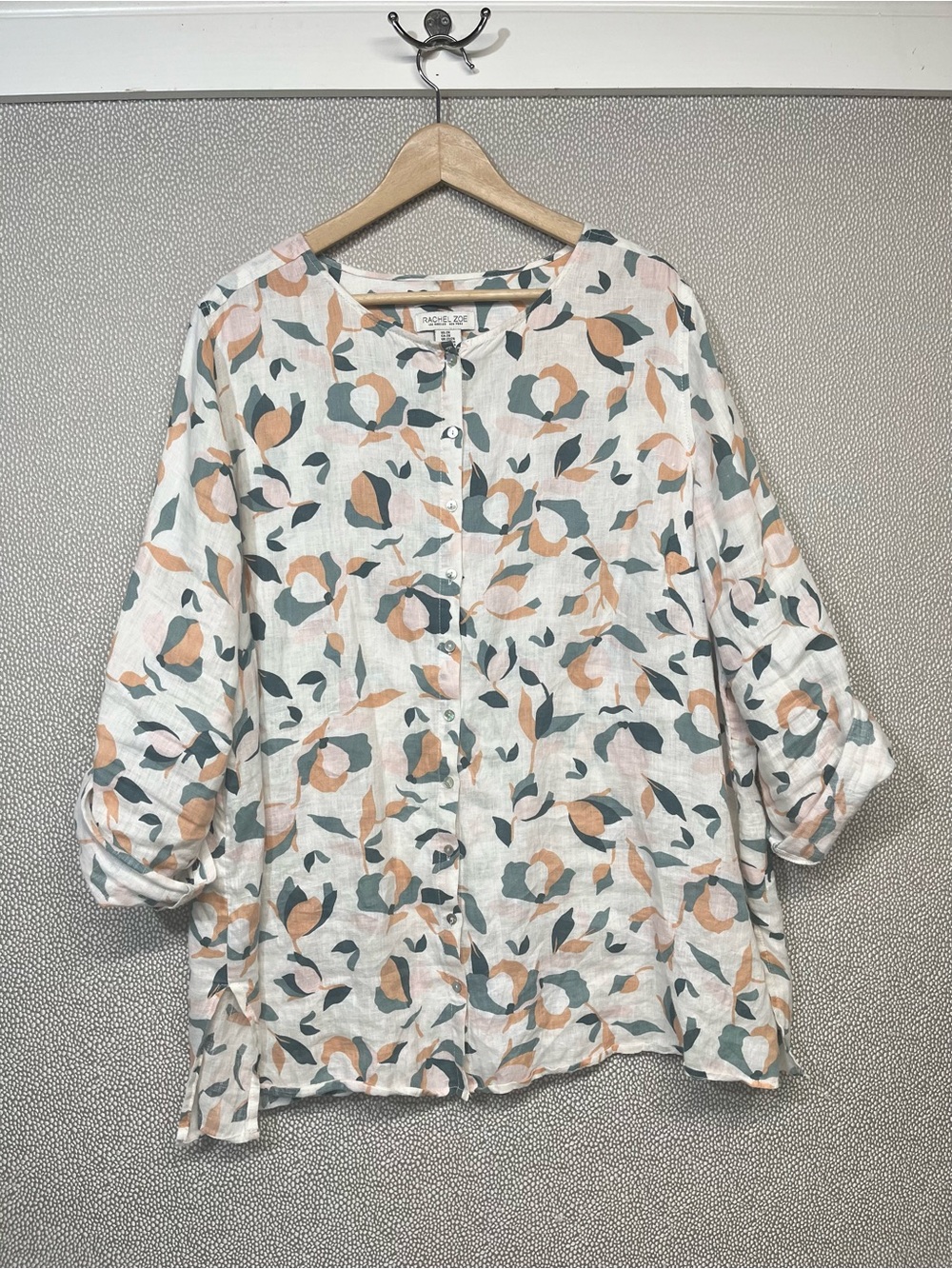 2X Rachel Zoe Cream Floral Button-Front Linen Top